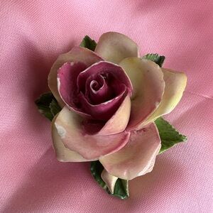 Vintage  Pink Rose Brooch Made in England